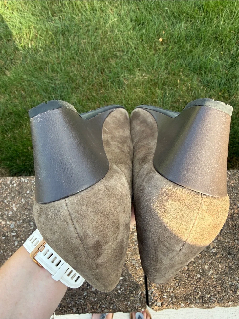 Sofft Taupe Suede Wedge Pumps with Stud Accents